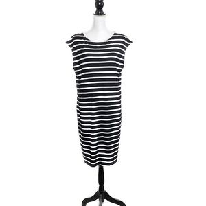 Chicos 3 Striped T-Shirt Dress Cap Sleeve Black White Midi Shift XL 16 18